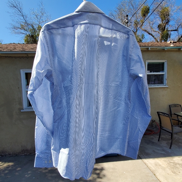 Ketch Men's Button Up Dress Shirt. Blue w/ Stripes. NWOT.  16-34/35 65/35 PolyCo - Picture 3 of 8